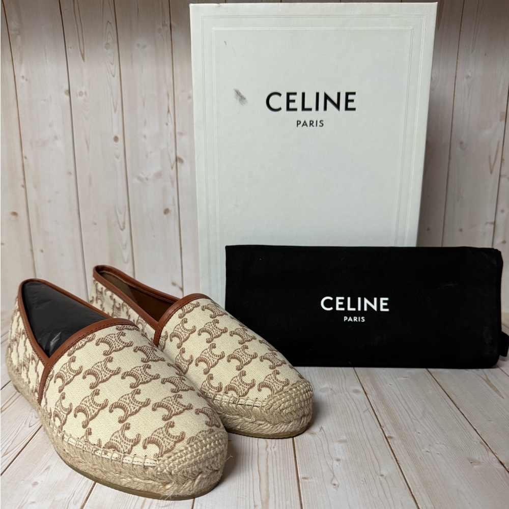 Céline Les Espadrille Triomphe Jacquard Canvas Leather Espadrille Ecru Sz 39 / 9